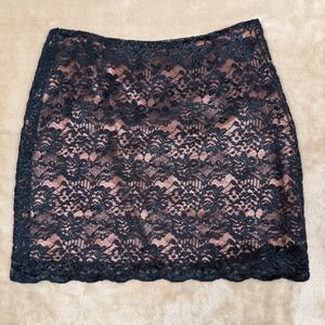 Vintage Esprit De Corp Black Floral Lace Mini Skirt Copper Lining Size 9/10 90s